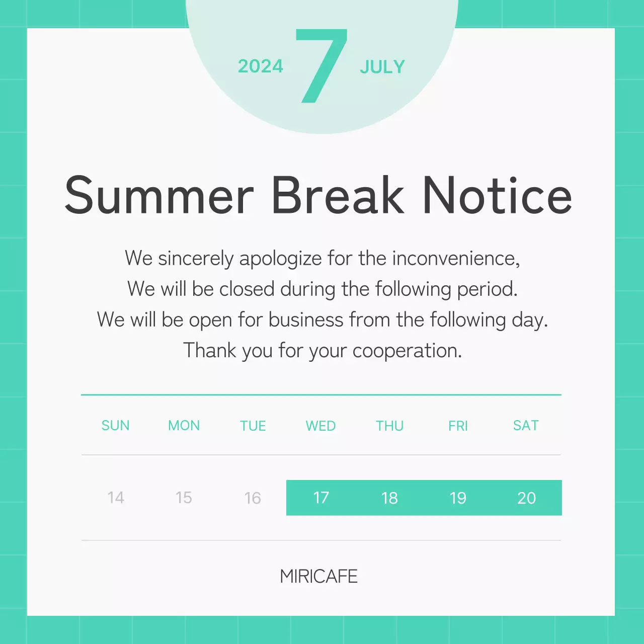 Aviso de verão simples da Mint Publicação de mídia social