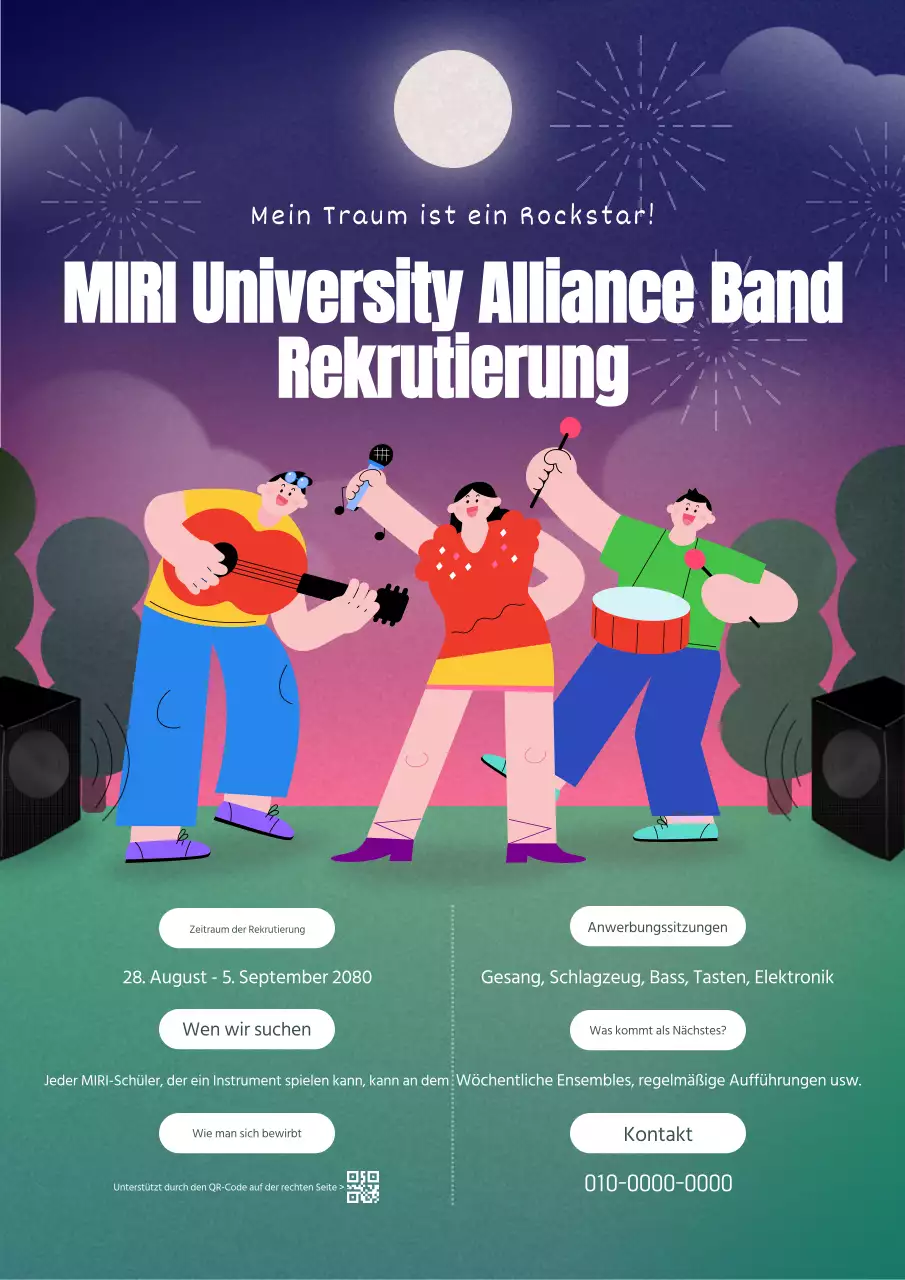 Eine grün-weiße Rockband sucht nach neuen Mitgliedern.