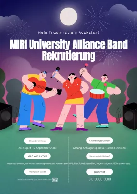 Eine grün-weiße Rockband sucht nach neuen Mitgliedern.