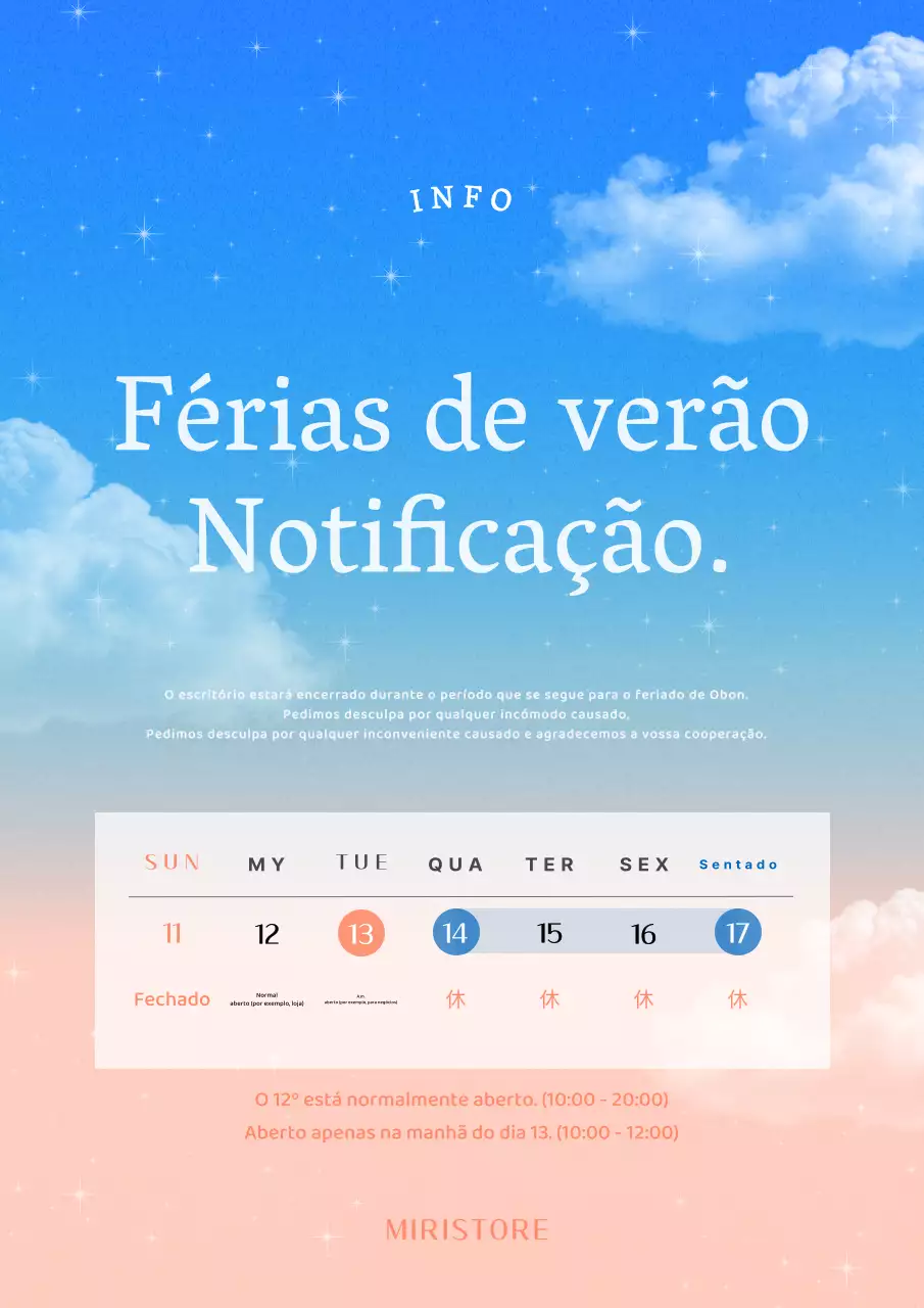 Um aviso de férias concetual colorido e bonito em azul e cor-de-rosa