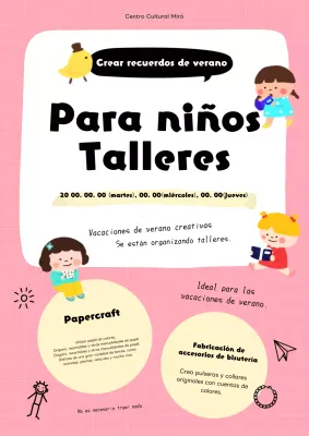 Bonito taller infantil rosa y amarillo para las vacaciones de verano Flyer
