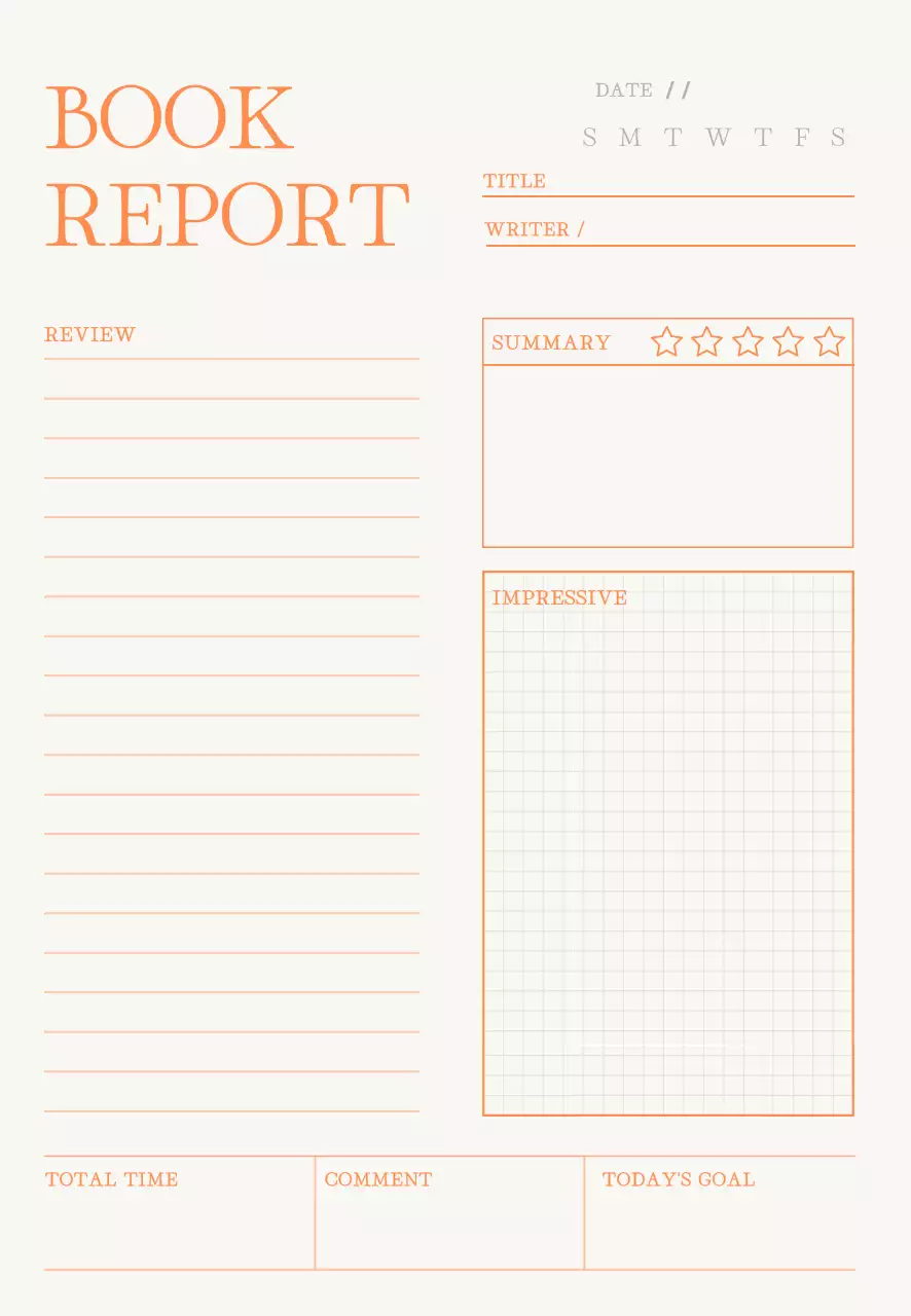 オレンジとベージュカラーのブックレポートメモ帳