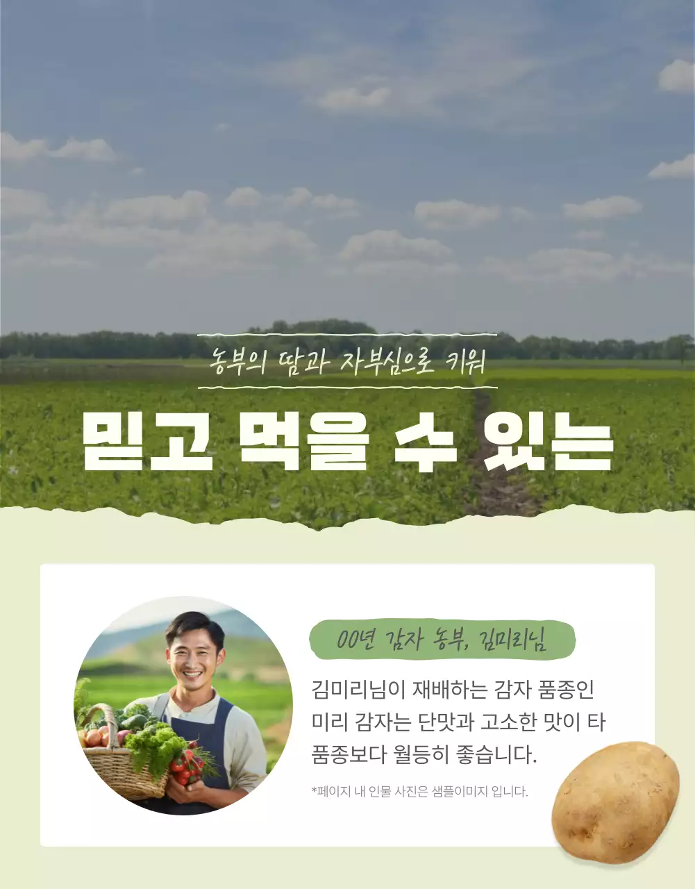 초록과 연두의 자연의 건강한 농산물 감자 옵션과 디테일 홍보