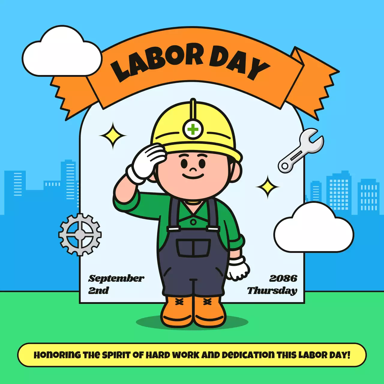 Blue Cartoon Labor Announcement Social Media Post