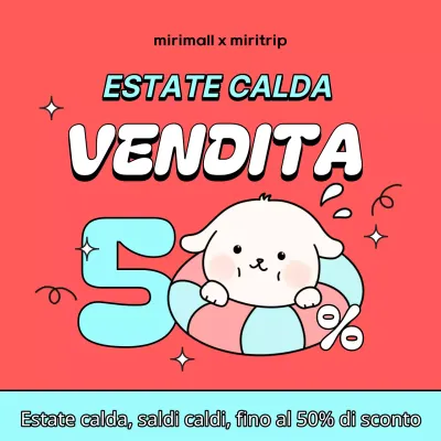 Pubblicità pop-art per i saldi estivi in rosso e azzurro