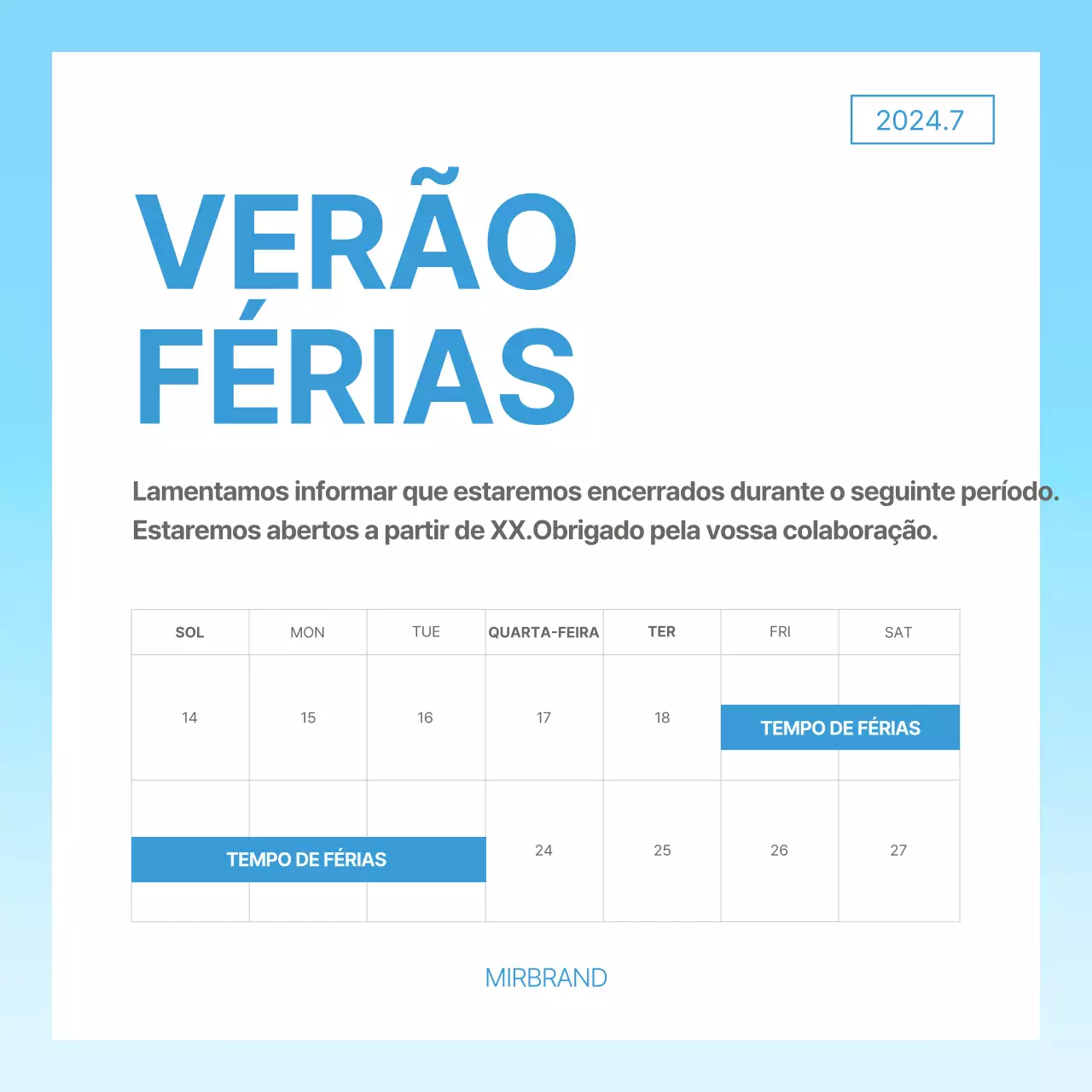 Guia de Férias Simples Azul.