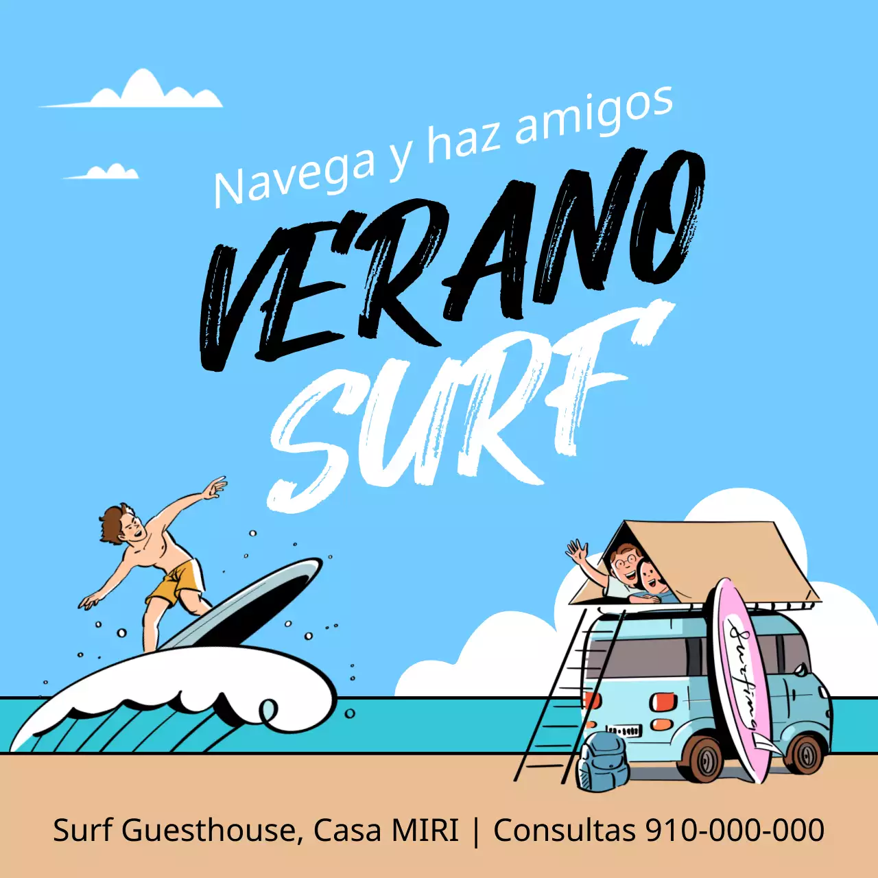 Guía de deportes kitsch de verano en blanco y azul claro