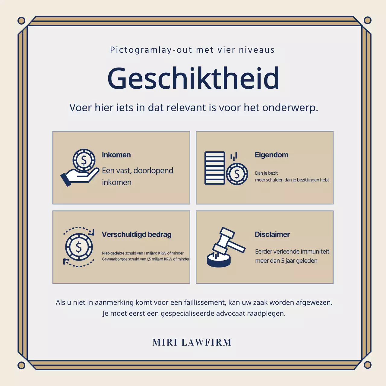 Een stijlvol advocatenkantoor promoten in marineblauw en goud