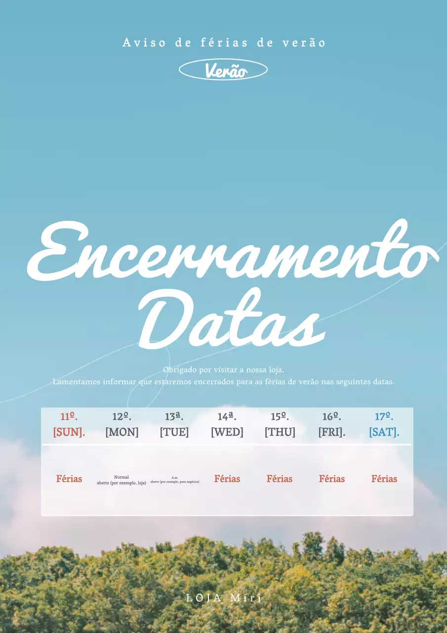 Carta de férias de conceito simples e emotivo em azul