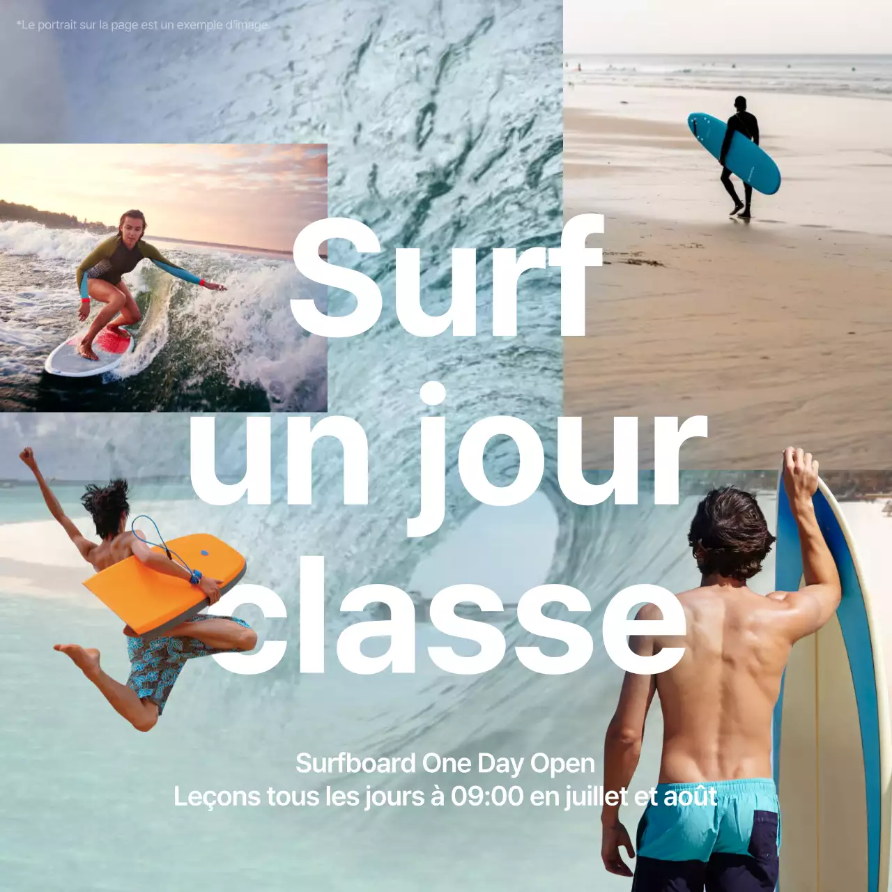 Promouvoir les leçons de planche de surf vintage en bleu ciel et bleu nuit