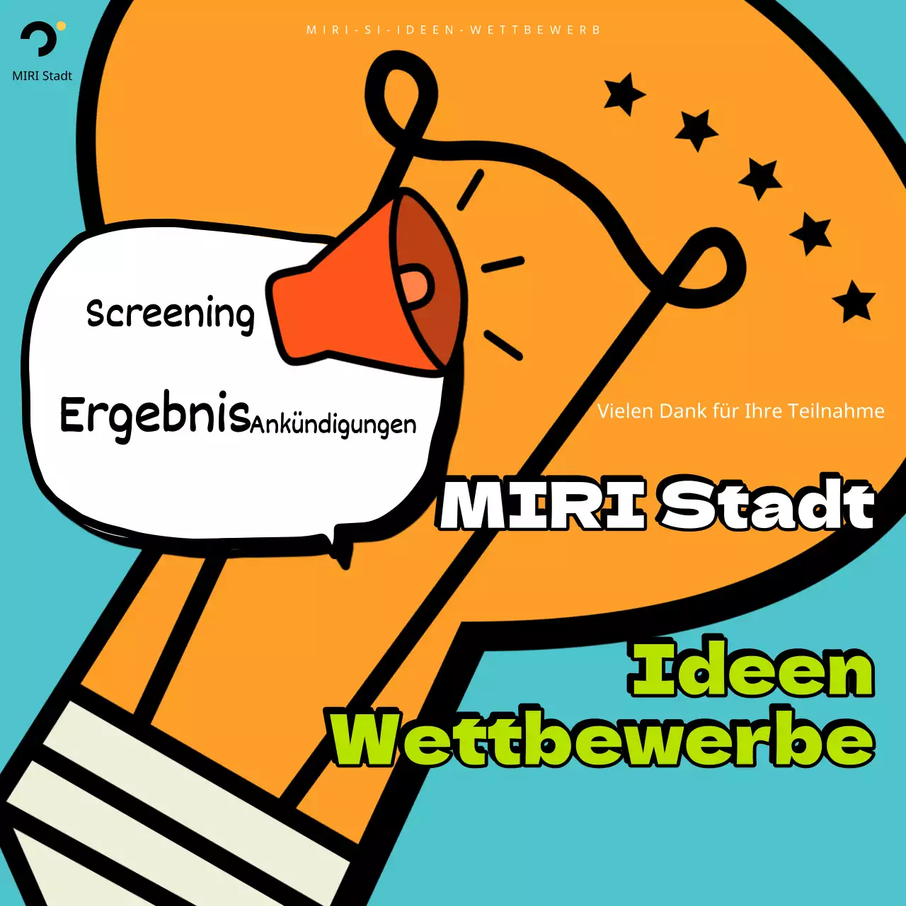 Bekanntgabe der Ergebnisse eines pop-künstlerischen Wettbewerbs in Hellblau und Orange