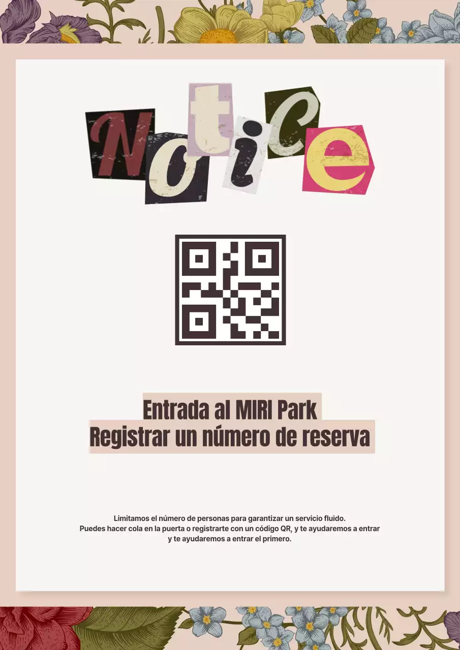 Información sobre el código QR de la cola de entrada oriental en beige y marfil