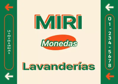 Póster horizontal de lavandería de monedas estilo vintage americano