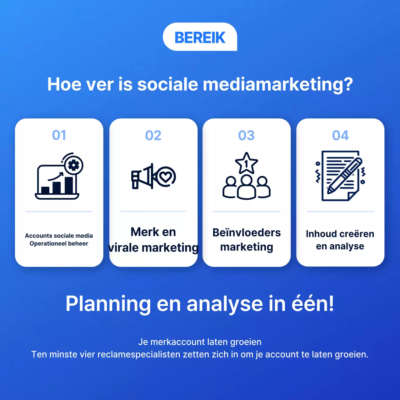 Eenvoudige marketingadvertentie van een social media-bureau in blauw