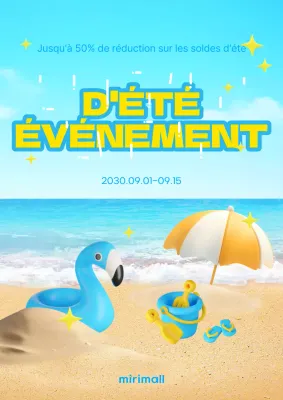 Annonce simple de réduction pour un événement estival en bleu clair et jaune