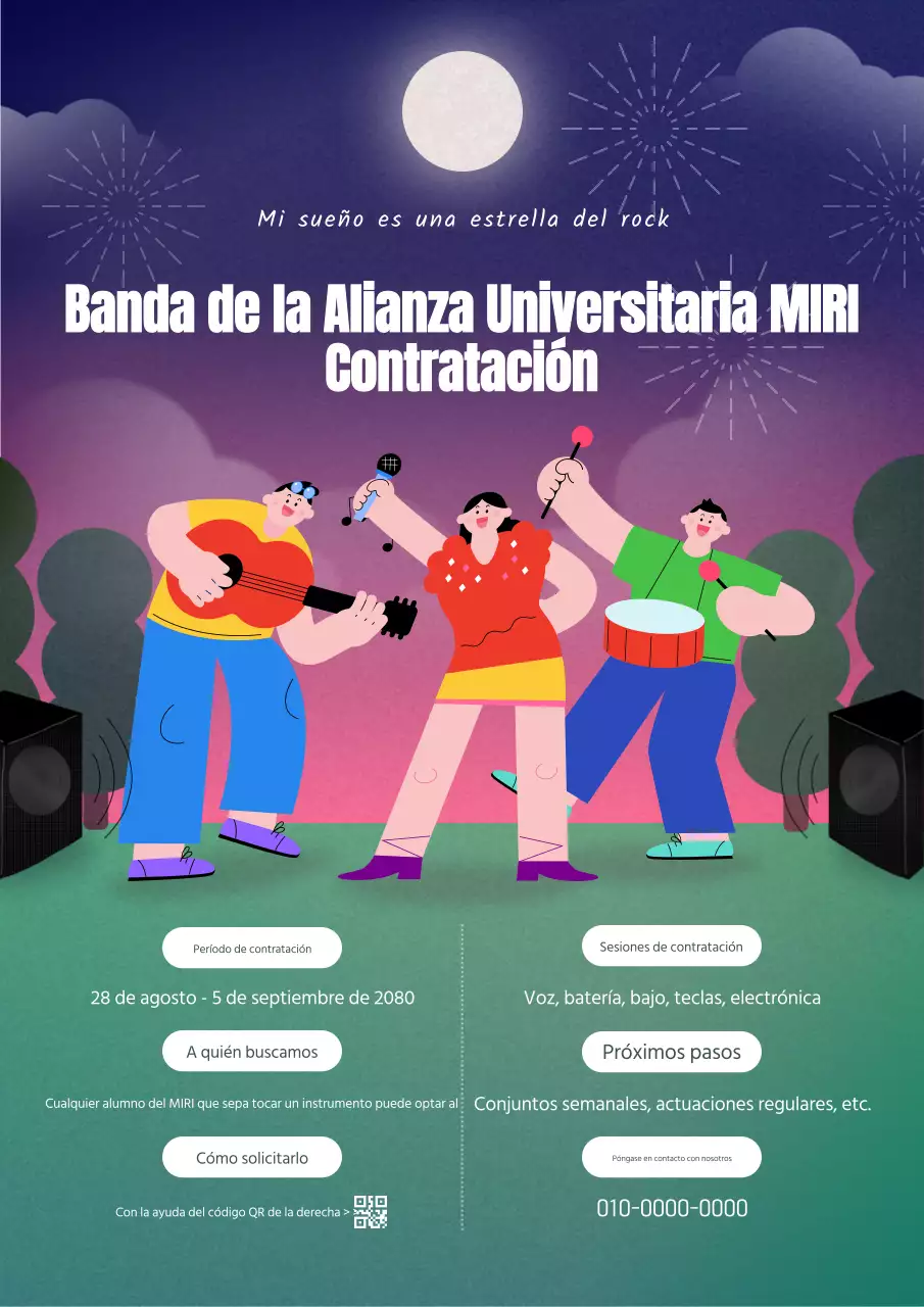 Un grupo de rock verde y blanco busca nuevos miembros.