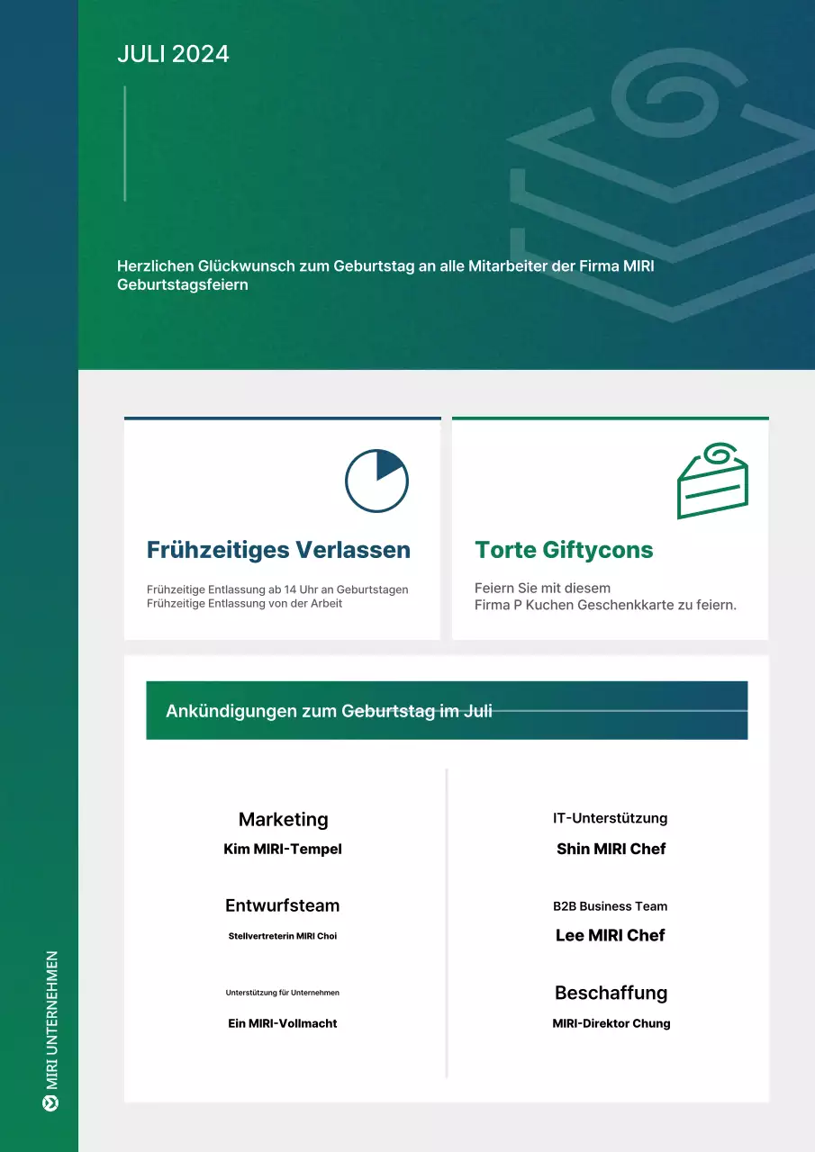 Moderne Geburtstagsanzeige für Mitarbeiter in grün und weiß