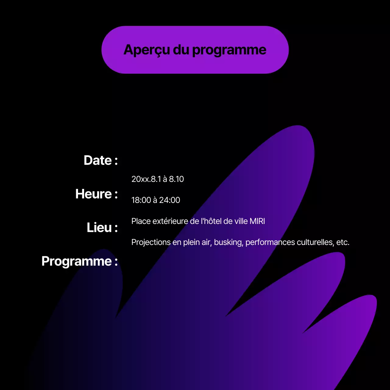 Annonce d'une projection en plein air kitsch de Purple and Black