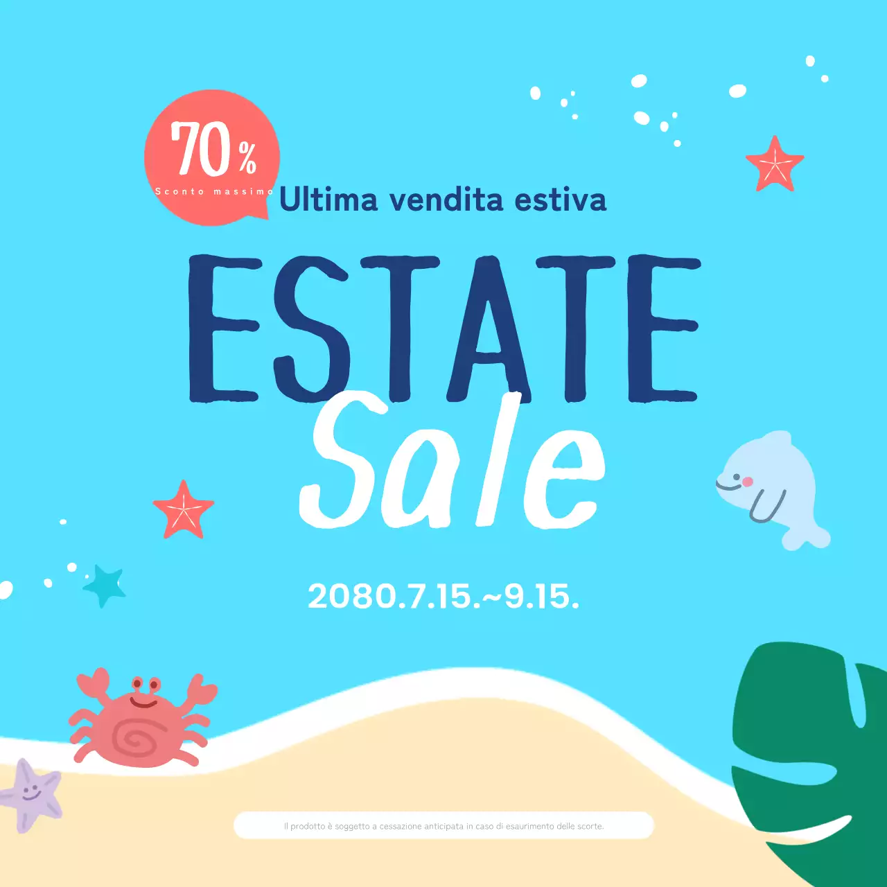 Bellissimi annunci di sconti estivi di colore azzurro.