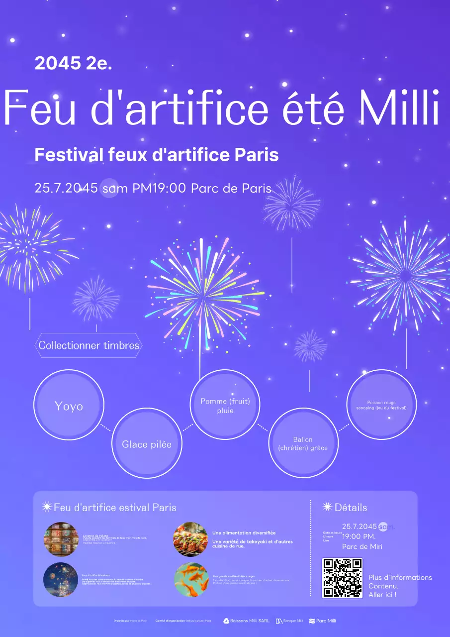 Promotion des festivals d'été avec un concept violet, brillant et coloré