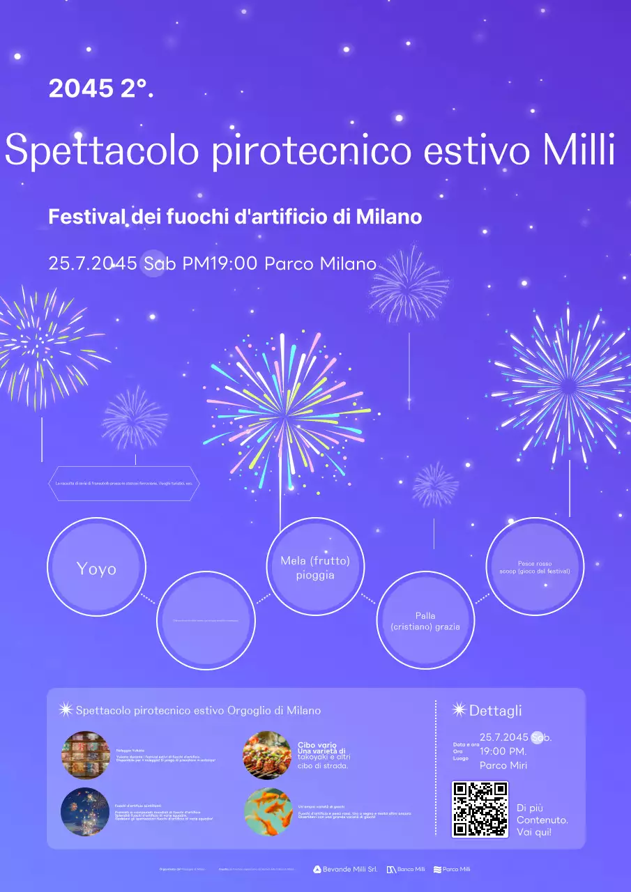 Promozione di eventi e festival estivi con un concept viola, brillante e colorato