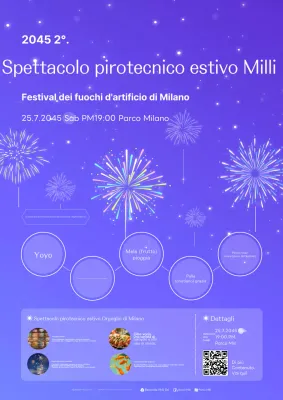Promozione di eventi e festival estivi con un concept viola, brillante e colorato