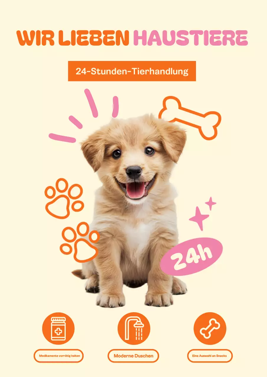 Ein 24-Stunden-Tierbedarfsgeschäft mit süßen Welpen