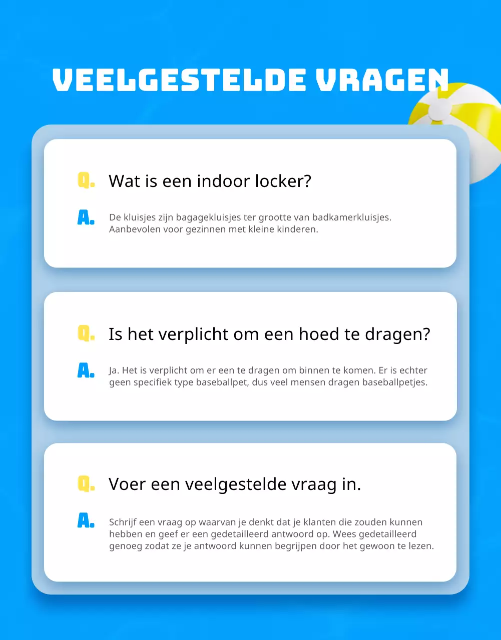 Reclame voor vrijetijdswinkel met blauwe en gele accenten