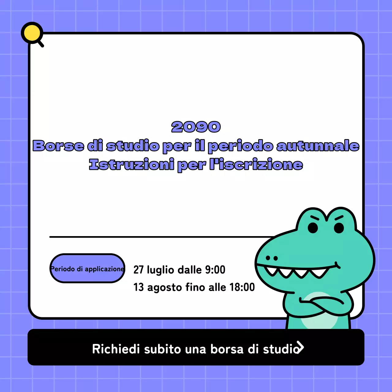 Promuovere una domanda di borsa di studio kitsch verde e viola.