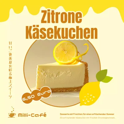 Werbung für ein neues Menü mit hübschen gelben und braunen Sommerdesserts.