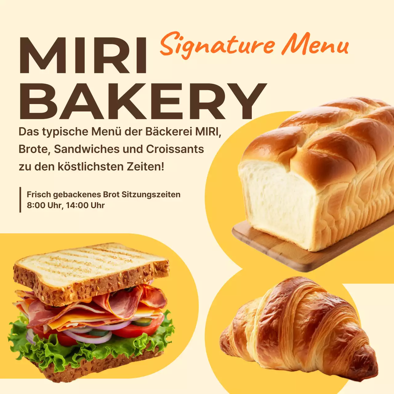 Werben Sie für das einfache Bäckerei-Menü von Yellow