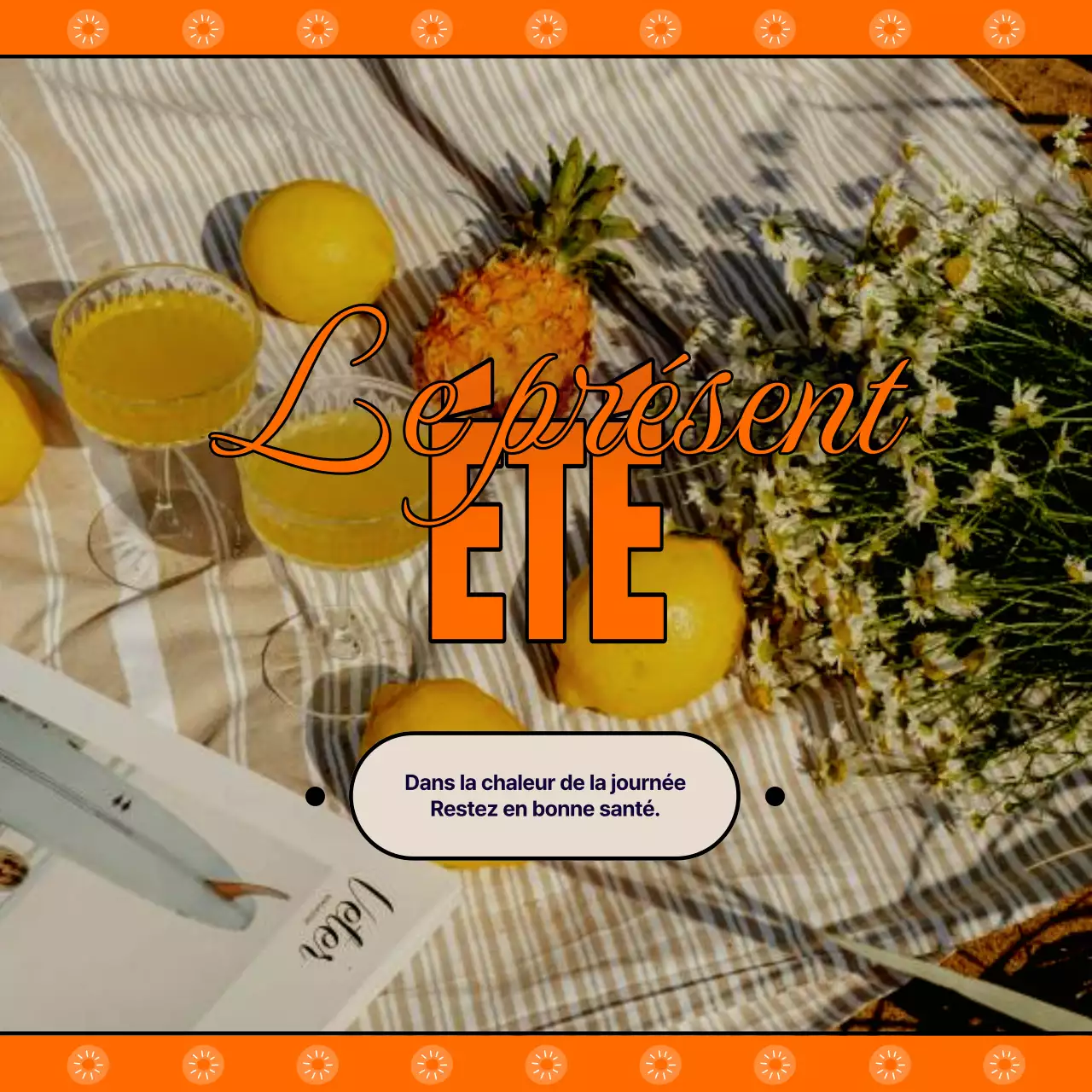 Papeterie rétro de vœux d'été en orange