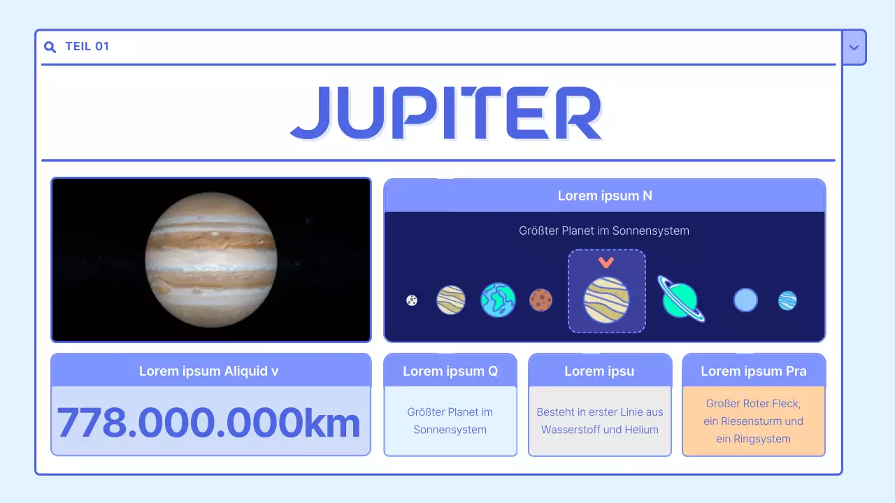 Ein hübsches weißes und hellblaues Lehrmittel zum Sonnensystem