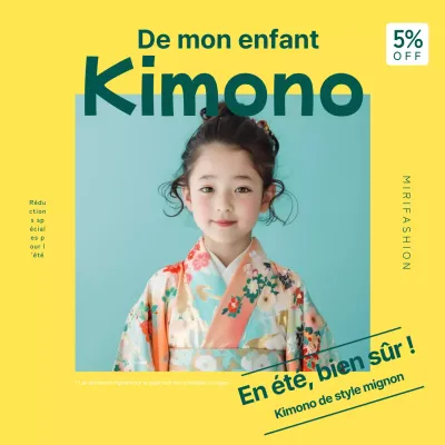 Publicités jaunes et vertes pour des vêtements d'enfants à la mode.