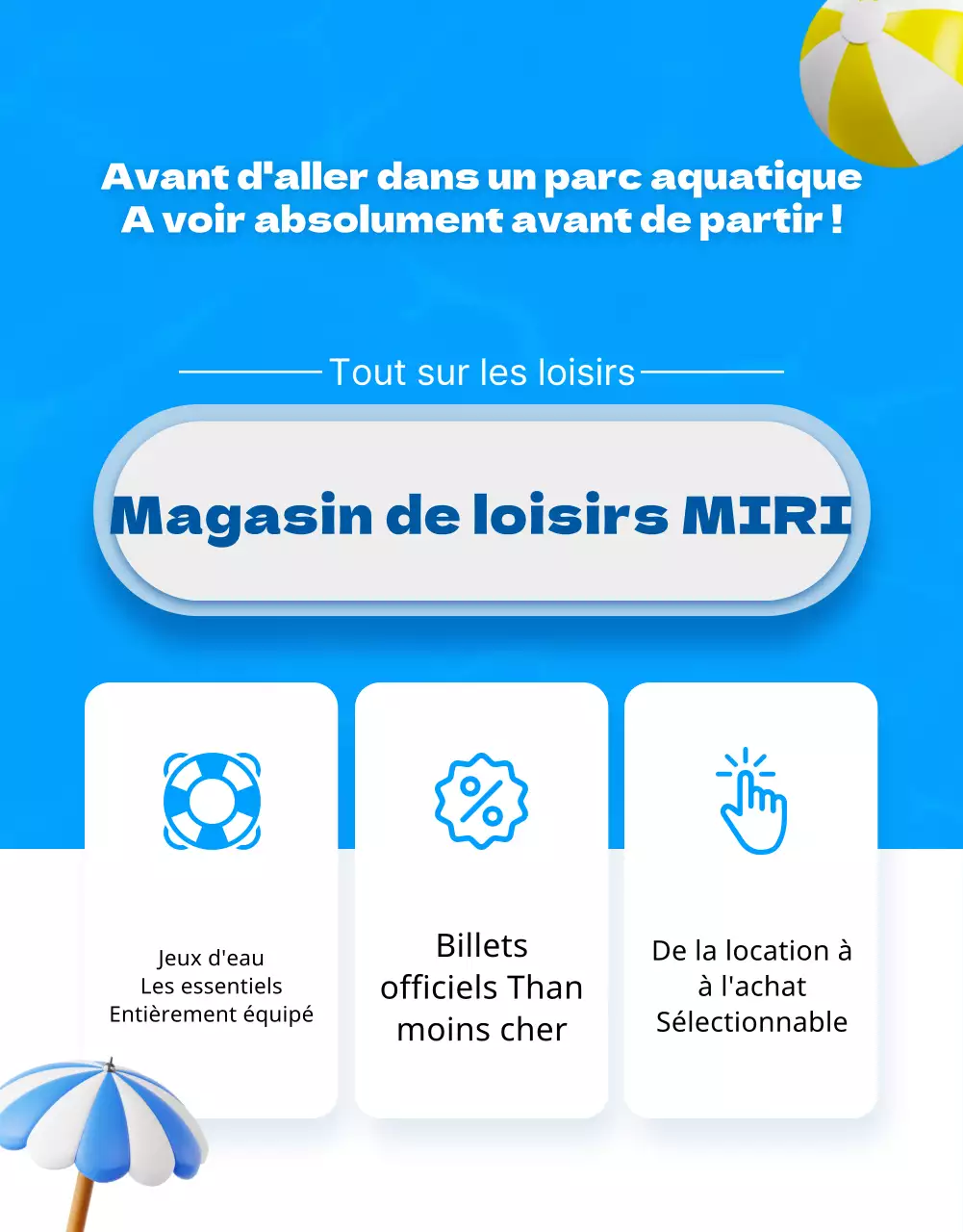 Publicité pour un magasin de loisirs avec des accents bleus et jaunes
