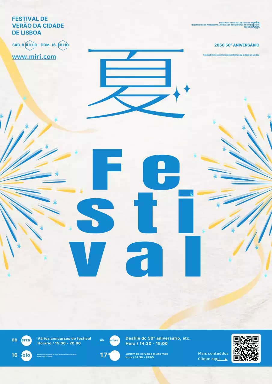 Promover os festivais de verão com um conceito simples em azul e amarelo