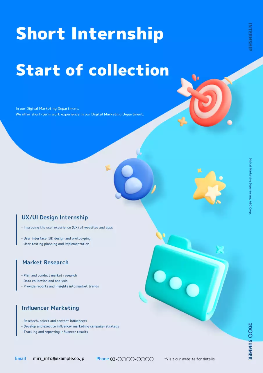 Poster quảng cáo thực tập hiện đại màu xanh