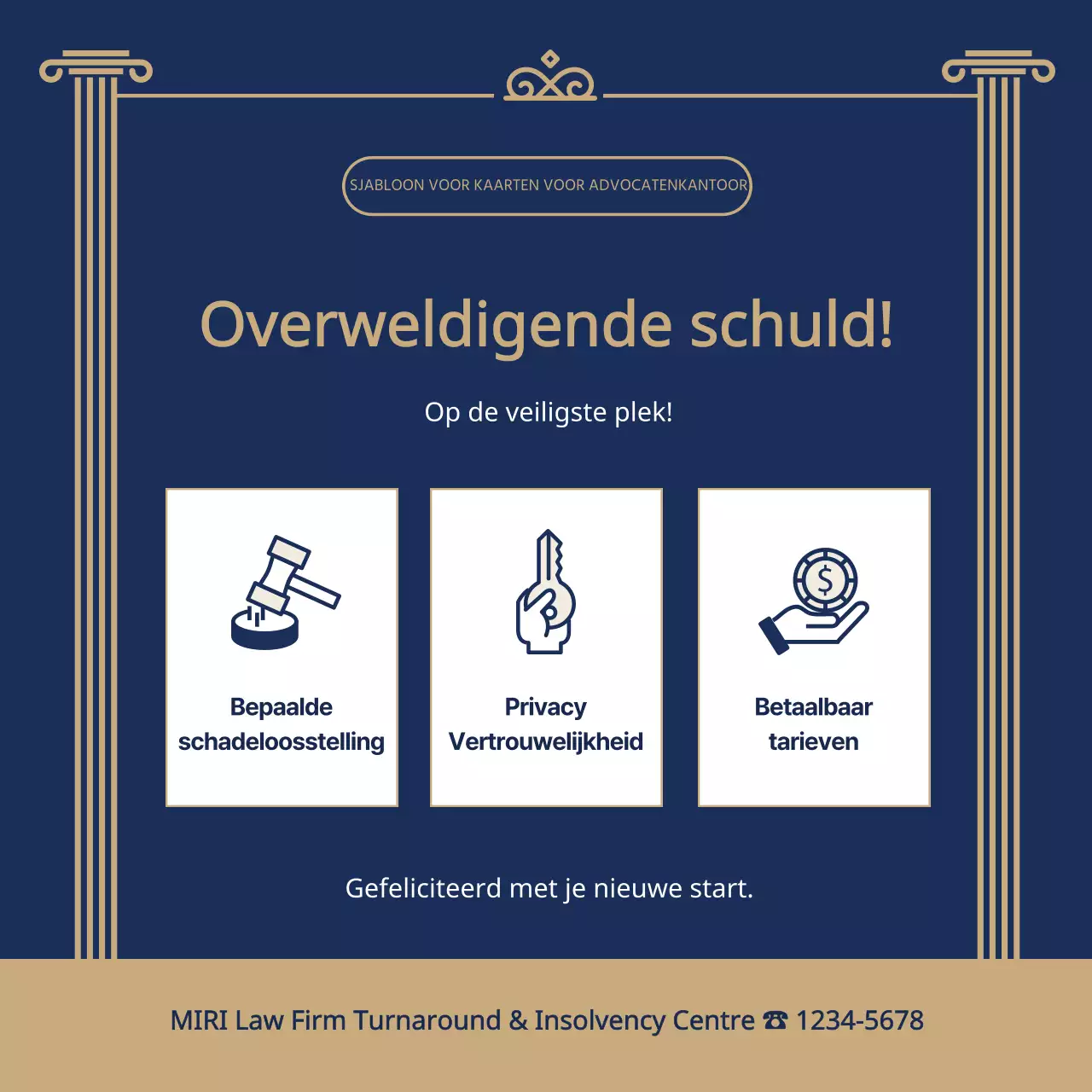 Een stijlvol advocatenkantoor promoten in marineblauw en goud