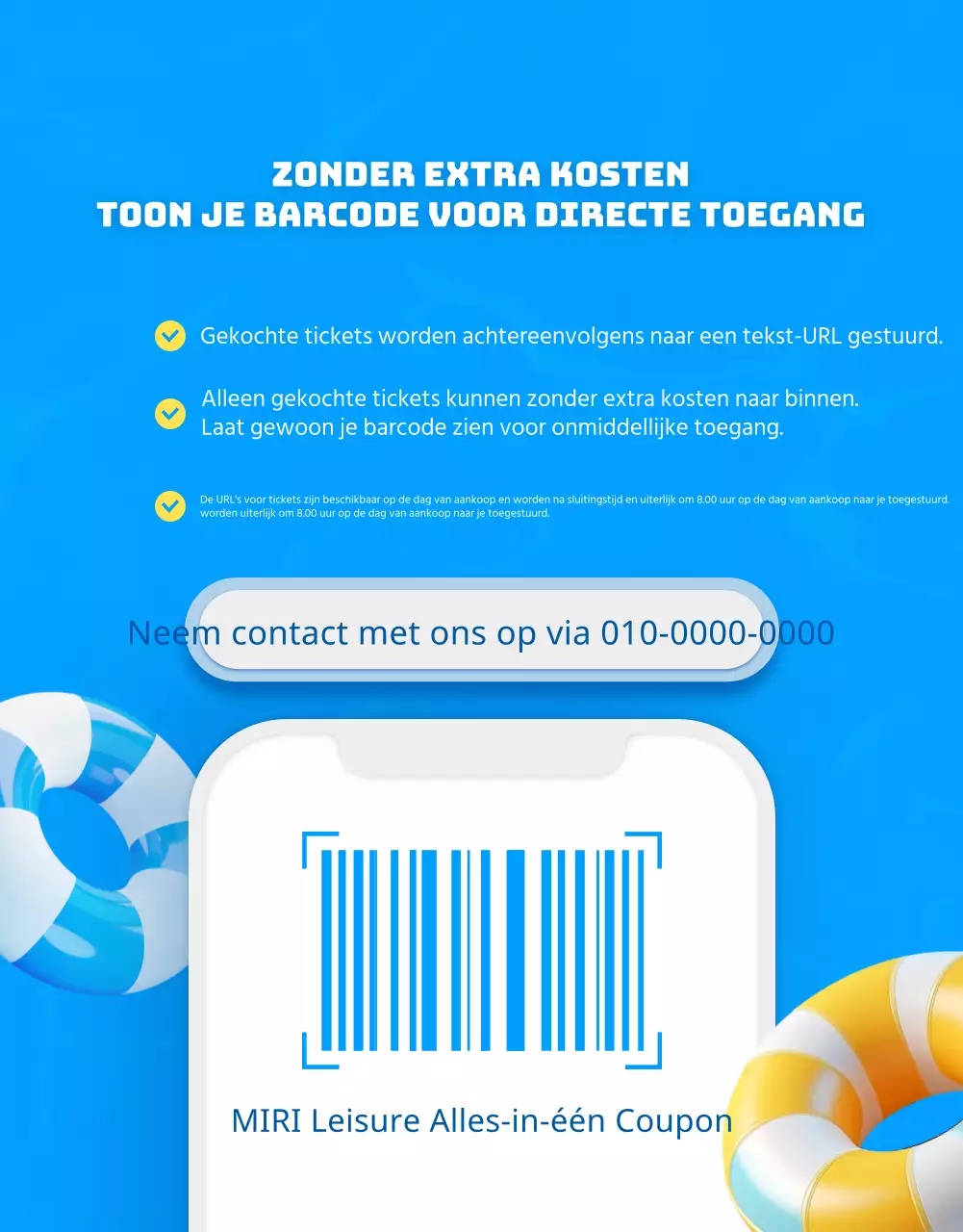 Reclame voor vrijetijdswinkel met blauwe en gele accenten