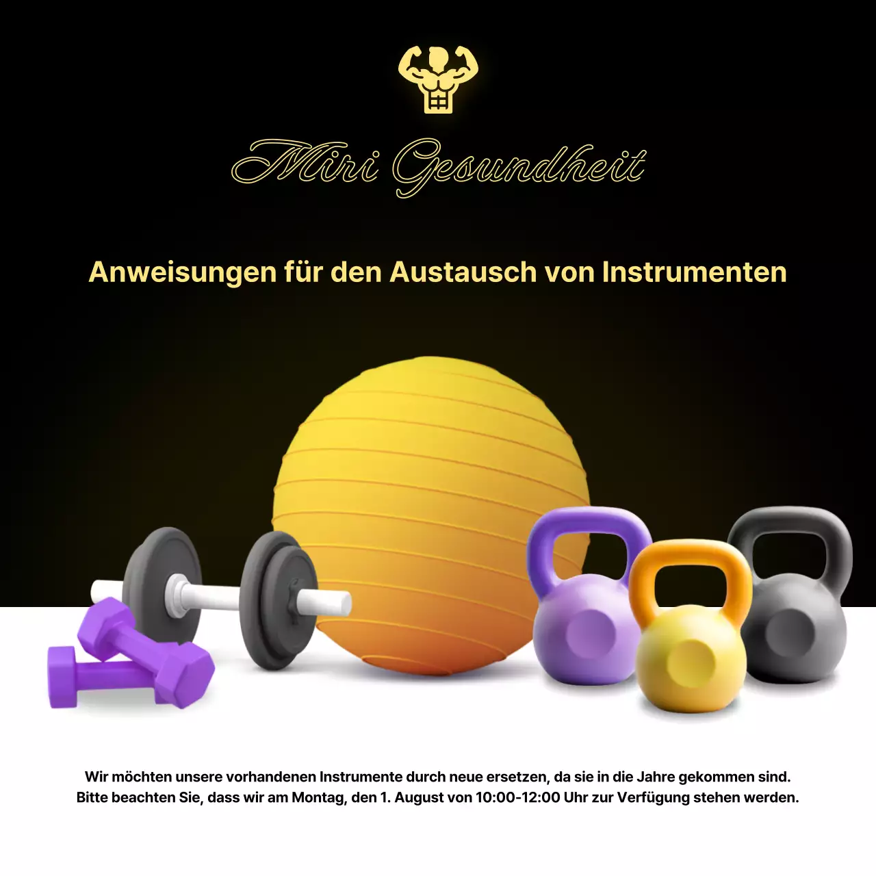 Ankündigung der Ersetzung des gelben, einfachen Fitnessgeräts