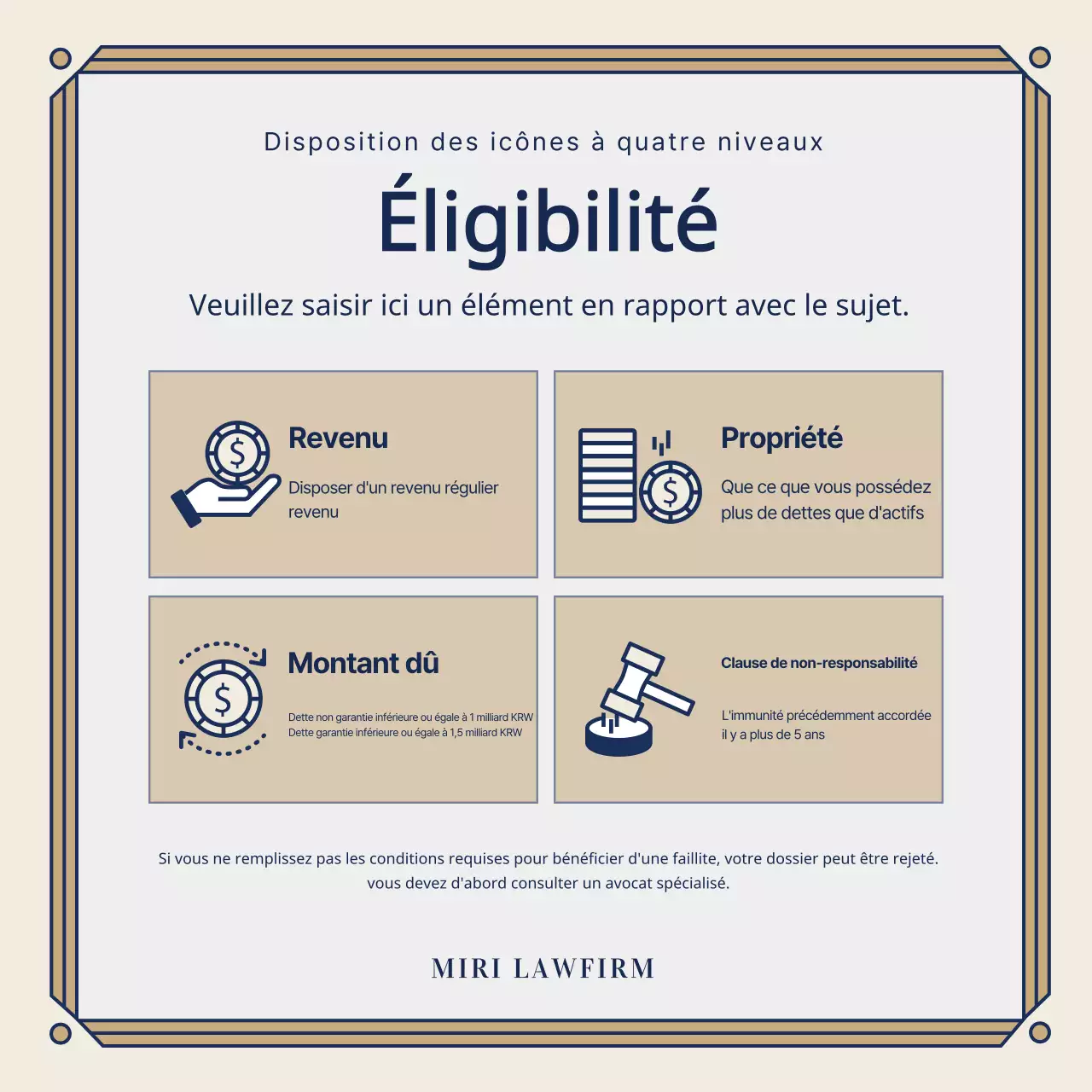 Promouvoir un cabinet d'avocats de classe en bleu marine et or