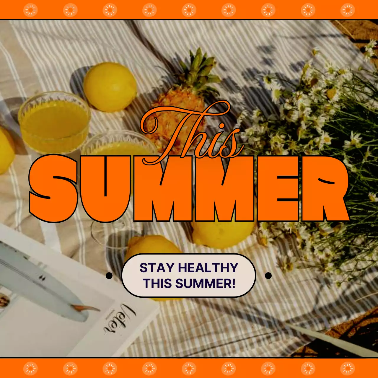 Retro summer greeting stationery in orange