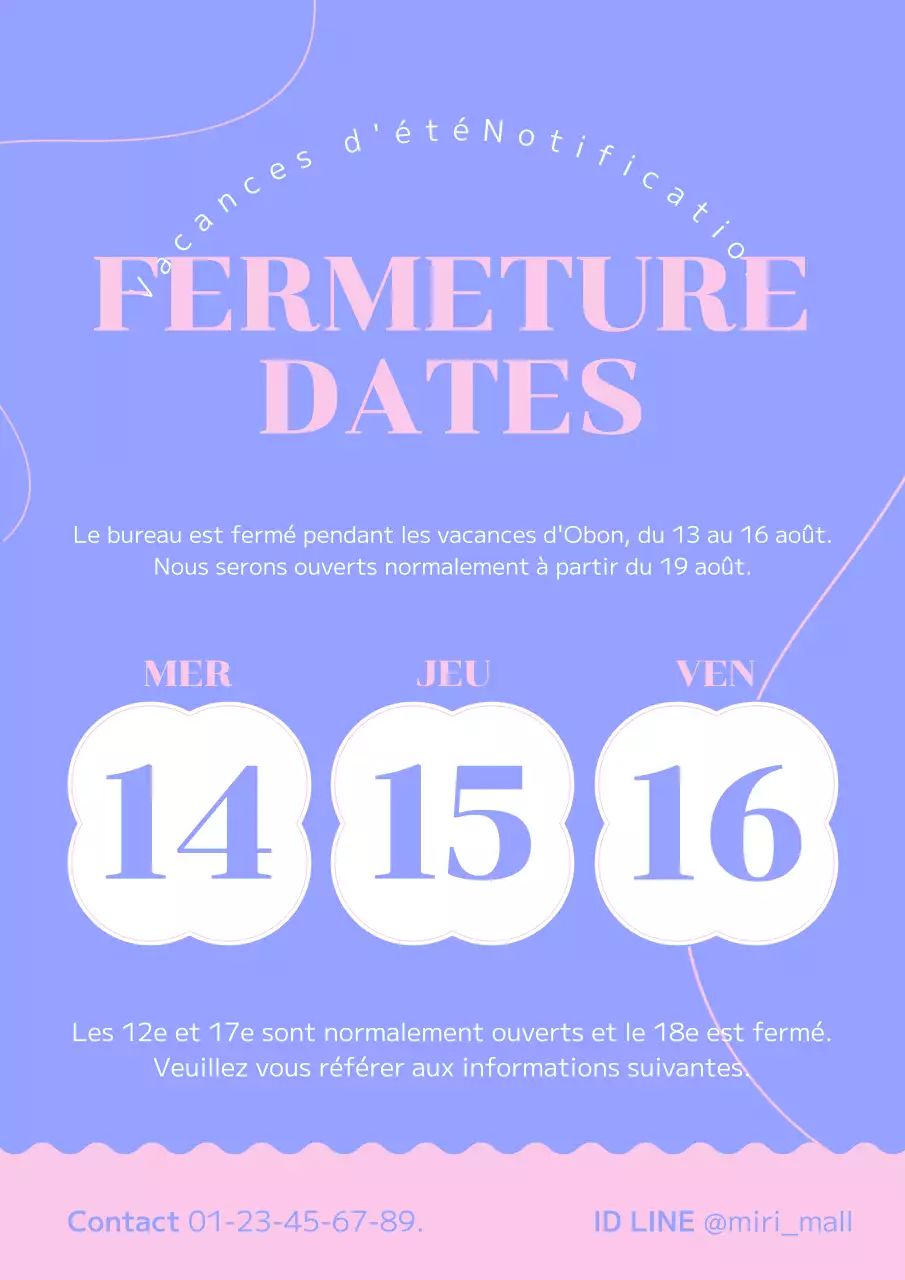 Un joli concept d'avis de vacances en mauve et rose