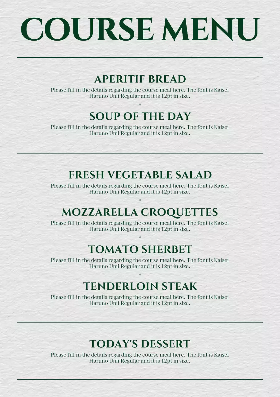 Green Classic Restaurant Menu Template Poster