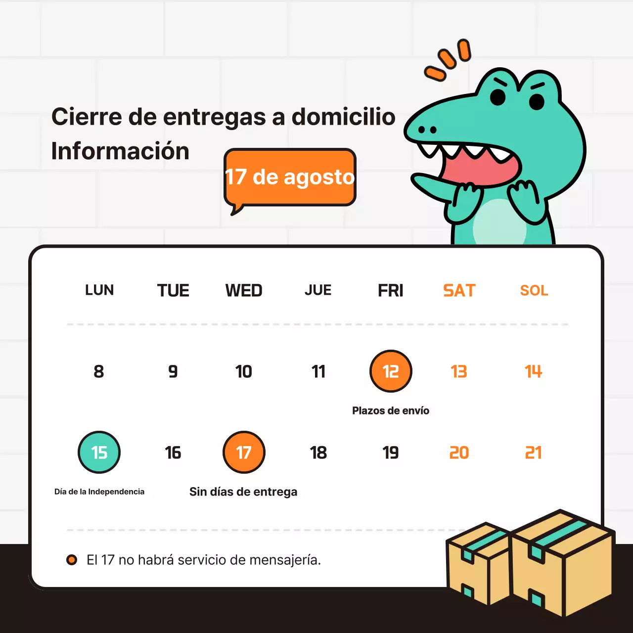 Kitschy anuncios de cierre de mensajería en naranja y blanco