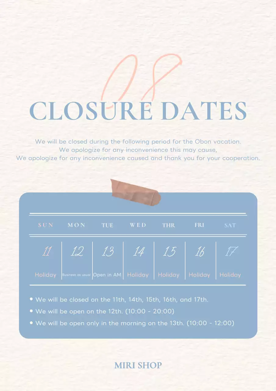 Poster thông báo đóng cửa tối giản màu be