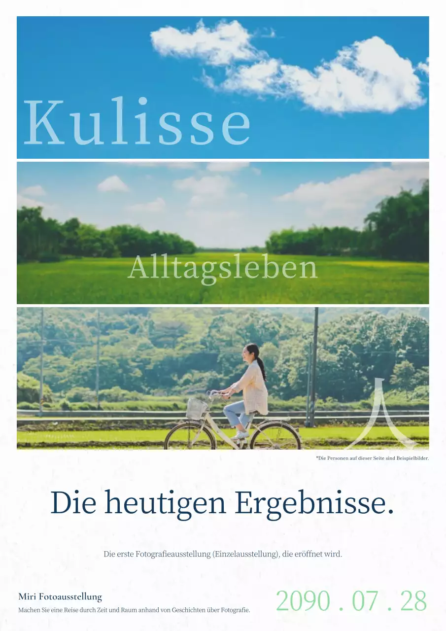 Einfache weiß-blaue Fotoausstellung PR.