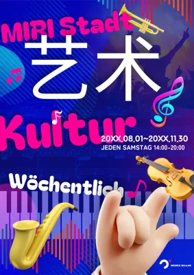 Werbung für ein Pop-Art-Konzert in Pink und Blau