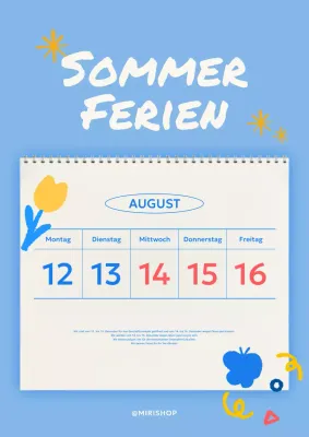 Sommerurlaubsankündigung in Blau und Gelb mit einem niedlichen Zeichnungskonzept