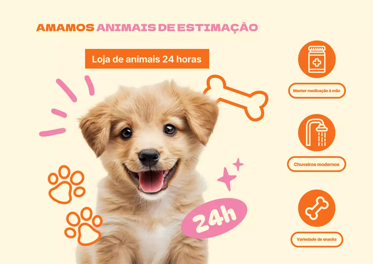 Uma loja de artigos para animais de estimação aberta 24 horas por dia com cachorrinhos giros